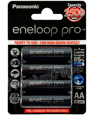 Panasonic eneloop pro AA Rechargeable NiMH Batteries (1.2V, 2500mAh, 4-Pack)